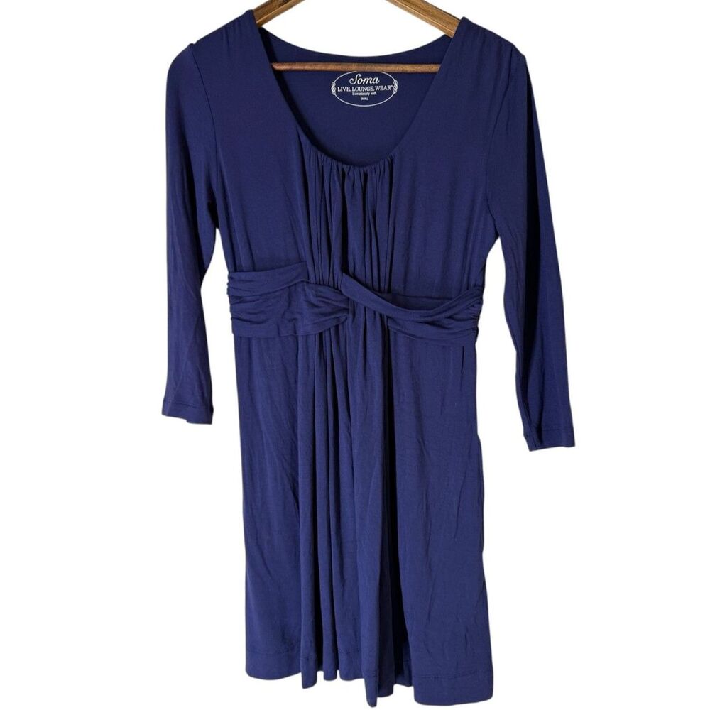 NWT Soma Blue Faux Wrap Tunic Top Womens Sz S Jersey Knit Lounge Casual Comfort